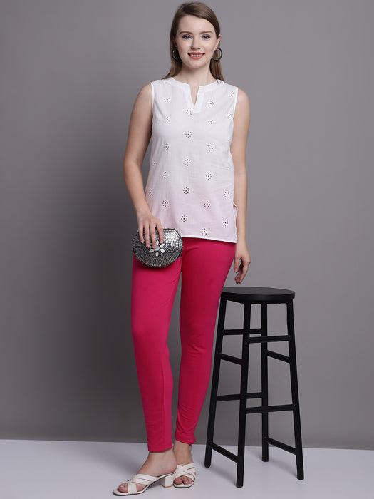 Women Pink Cotton lycra legging with side pocket