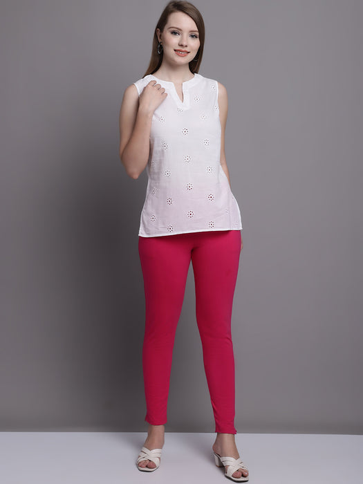 Women Pink Cotton lycra legging with side pocket