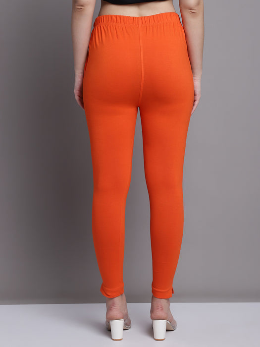 Women Orange Cotton lycra legging with side pocket