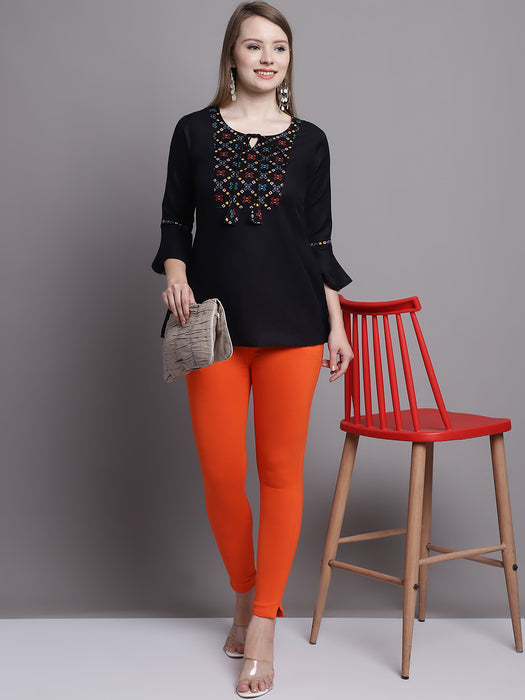 Women Orange Cotton lycra legging with side pocket