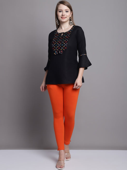Women Orange Cotton lycra legging with side pocket