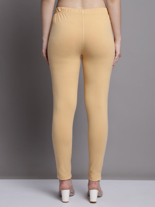 Women Beige Cotton lycra legging with side pocket