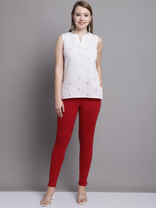 Women Maroon Cotton lycra legging with side pocket