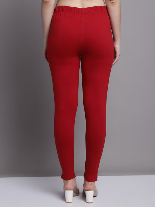 Women Maroon Cotton lycra legging with side pocket