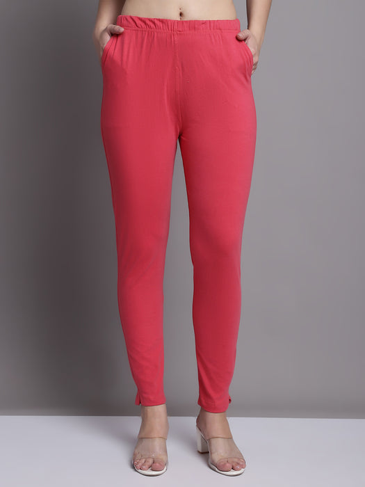 Women Peach Cotton lycra legging with side pocket