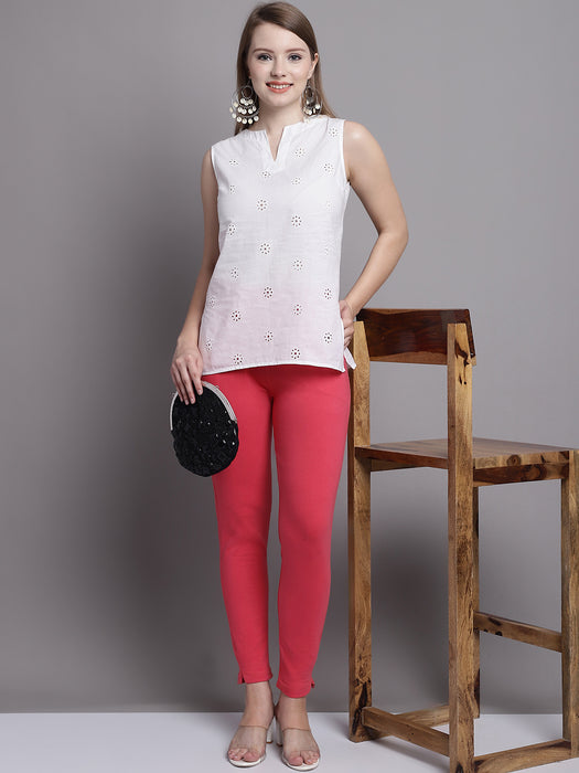 Women Peach Cotton lycra legging with side pocket