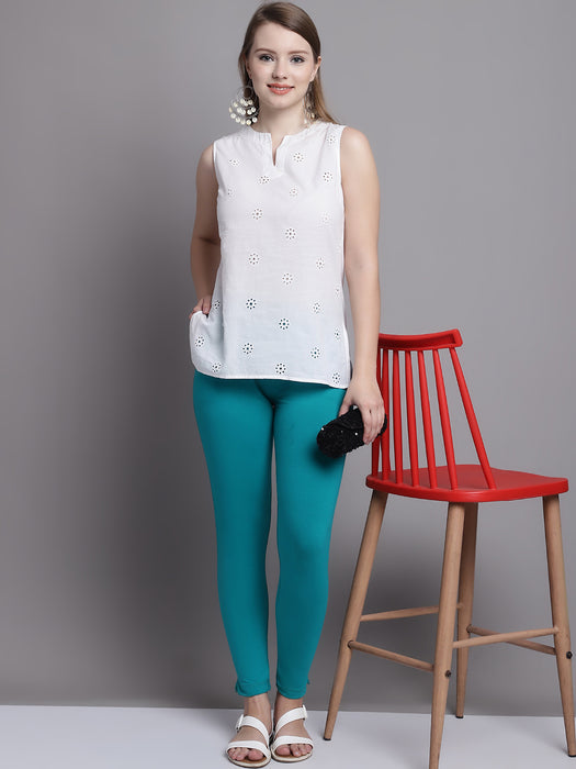Women Rama Green Cotton lycra legging with side pocket