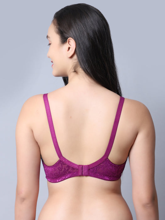 Women Purple Self Design Nylon With Net Bra