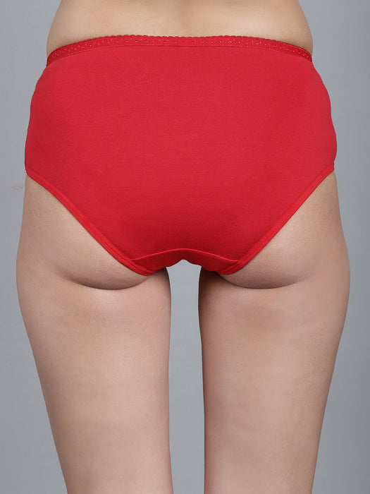 Women Red Regular Cotton Lycra Solid Lace Panty