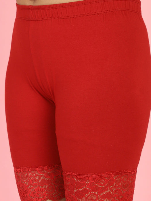 Women Maroon Cotton Lycra Cycling short with Hem design