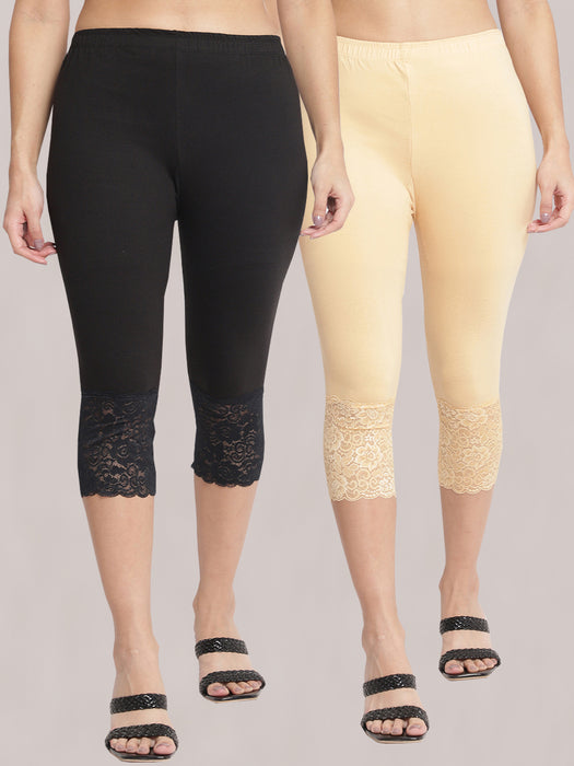 Women Black Skin 100% cotton Lycra Net Capri