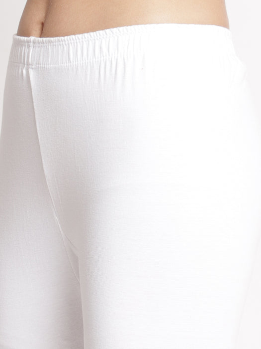 Women White 100% cotton Lycra Net Capri