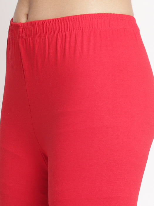 Women Red 100% cotton Lycra Net Capri