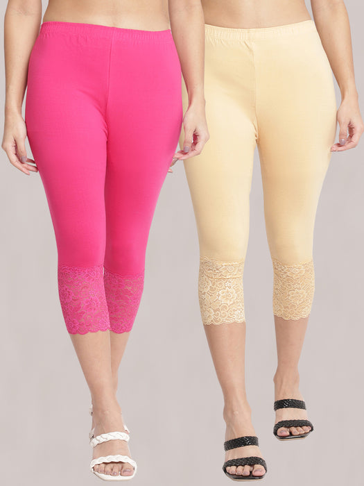 Women Rani Skin 100% cotton Lycra Net Capri