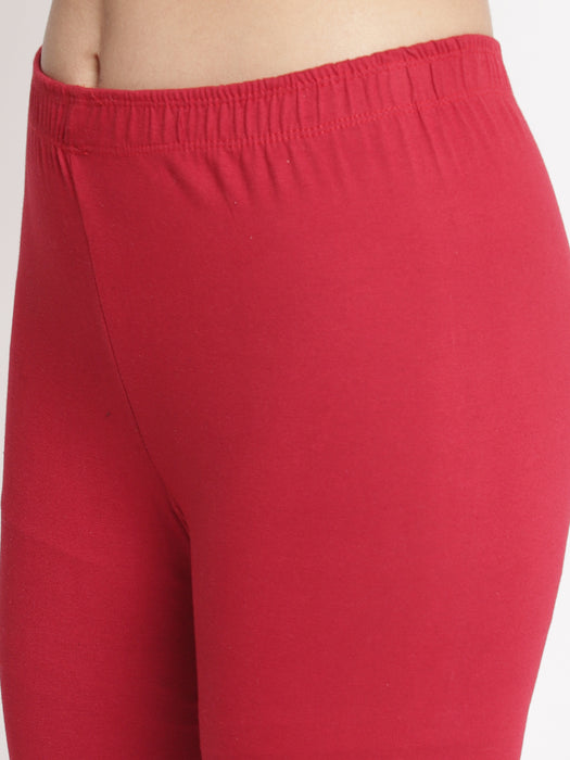 Women Red Maroon 100% cotton Lycra Net Capri