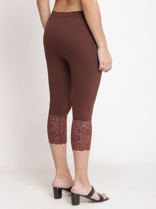 Women Grey Brown 100% cotton Lycra Net Capri