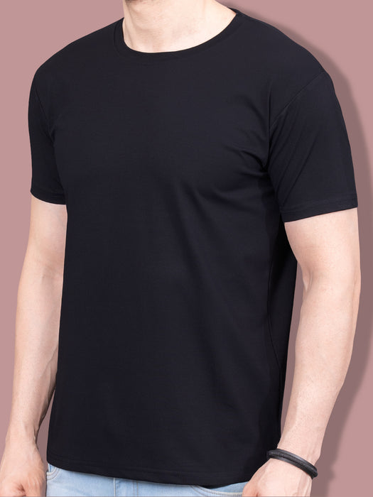 Men Black Short Sleeve Cotton Solid T-shirt