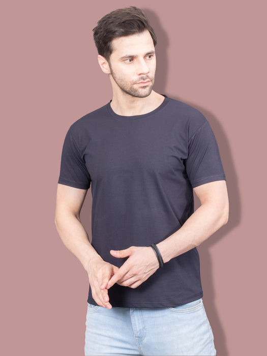 Men Navy Blue Short Sleeve Cotton Solid T-shirt