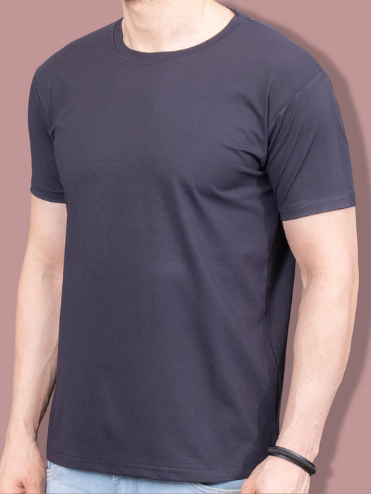 Men Navy Blue Short Sleeve Cotton Solid T-shirt