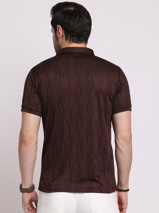 Men Brown Polyester Jacquard Classic polo collar with structured stitching T-shirt