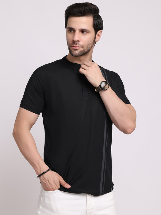 Men Black Dry fit Polyester Classic polo collar with structured stitching T-shirt