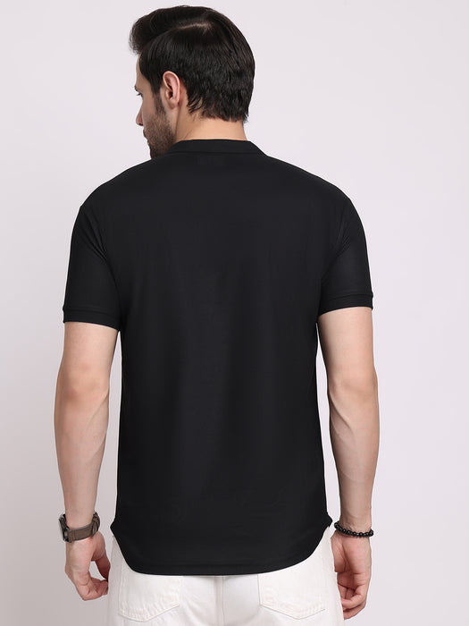 Men Black Dry fit Polyester Classic polo collar with structured stitching T-shirt