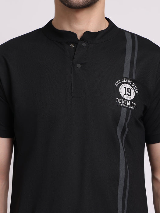 Men Black Dry fit Polyester Classic polo collar with structured stitching T-shirt