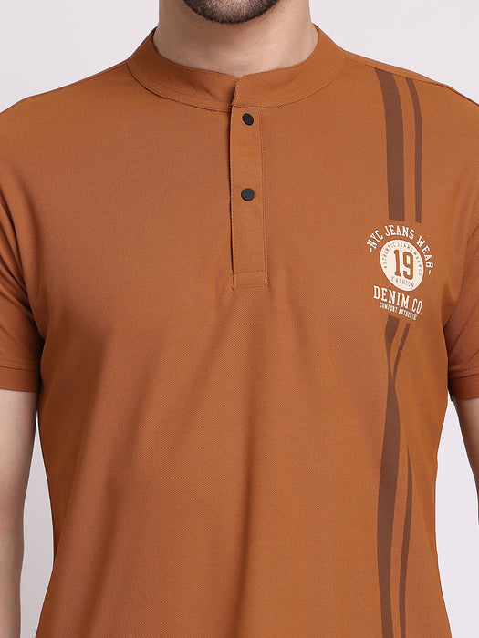 Men Brown Dry fit Polyester Classic polo collar with structured stitching T-shirt