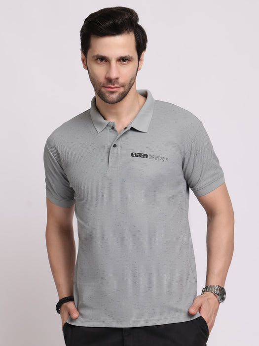 Men Grey Dry fit Polyester Classic polo collar with structured stitching T-shirt