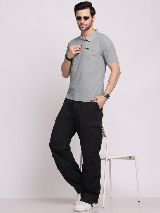 Men Grey Dry fit Polyester Classic polo collar with structured stitching T-shirt