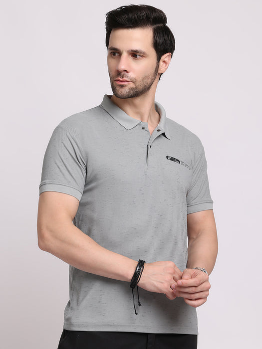Men Grey Dry fit Polyester Classic polo collar with structured stitching T-shirt