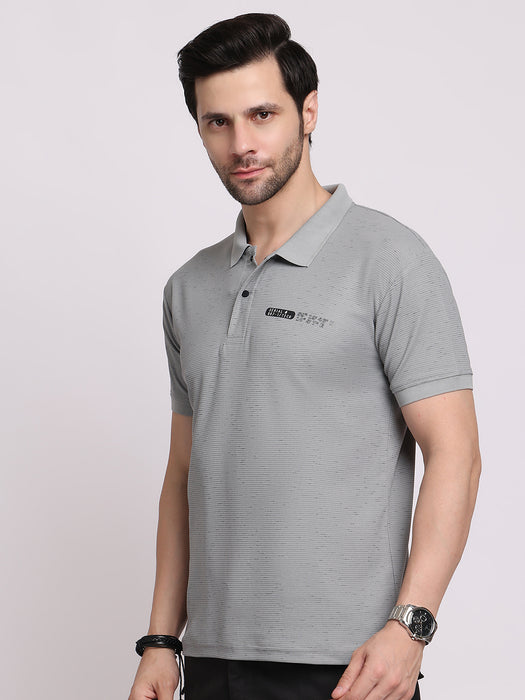 Men Grey Dry fit Polyester Classic polo collar with structured stitching T-shirt