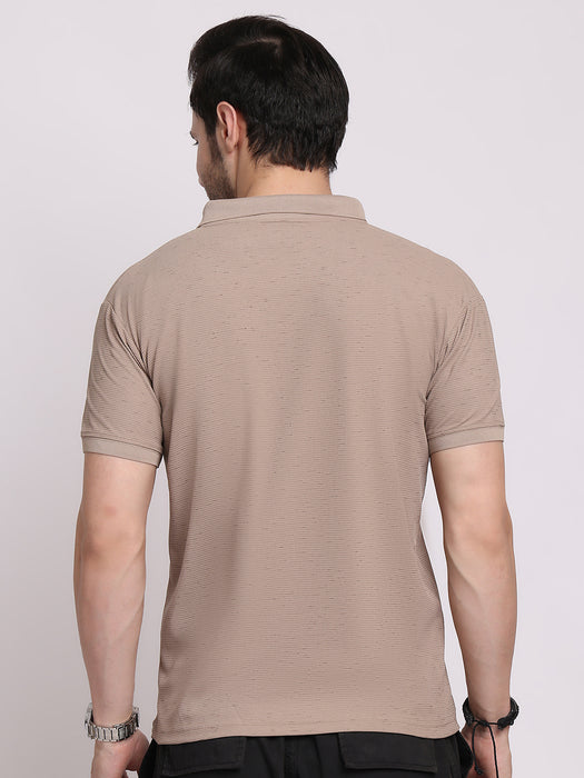 Men Beige Cotton Polyester Classic polo collar with structured stitching T-shirt