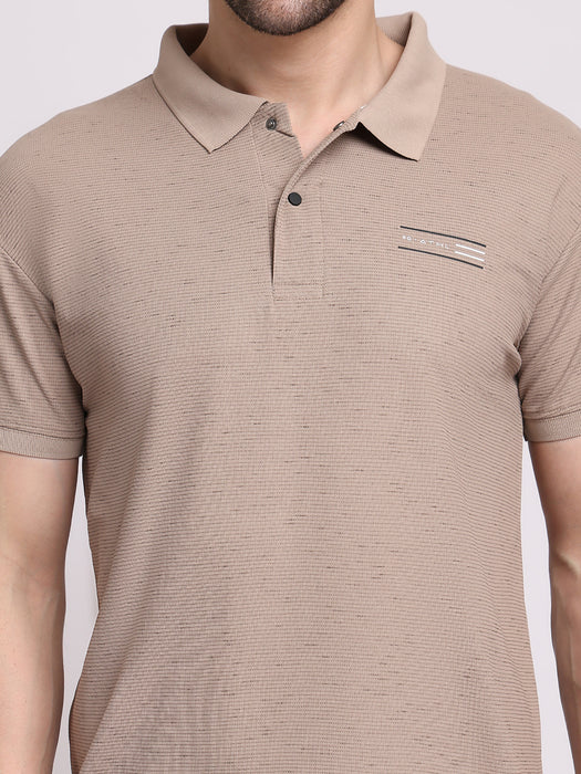 Men Beige Cotton Polyester Classic polo collar with structured stitching T-shirt