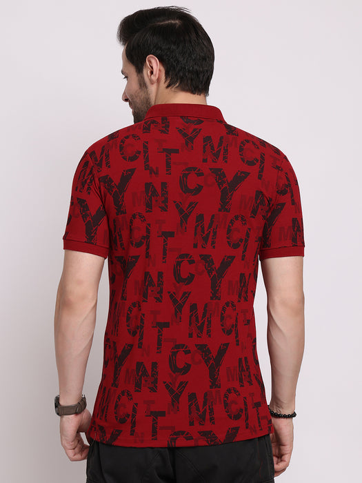 Men Maroon Cotton Polyester Polo collar T-shirt