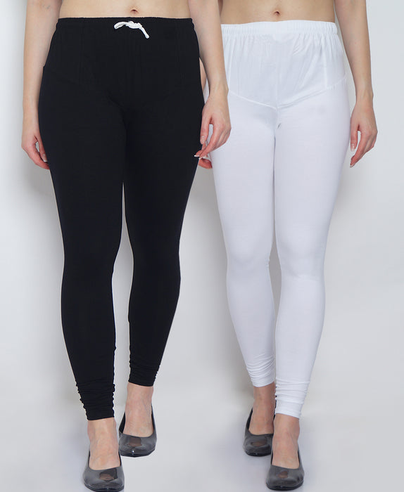 Women Black White Super Combed Four way lycra Solid Belt legging