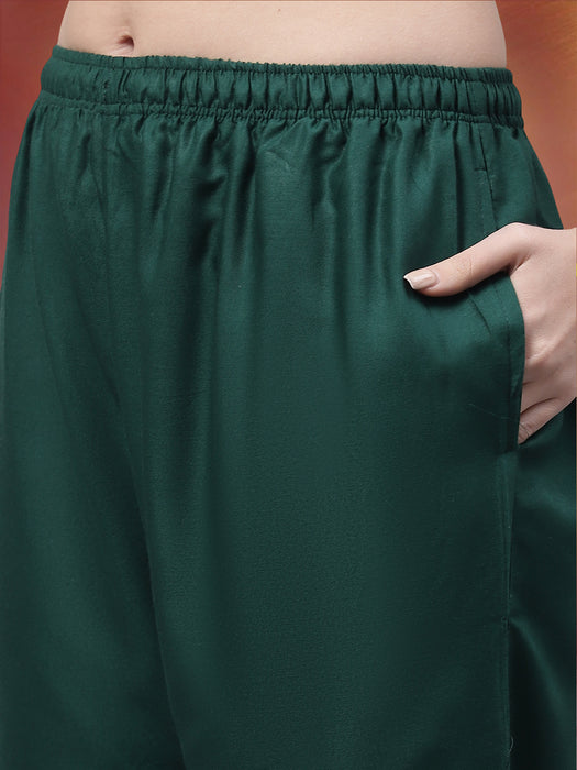 Women Green Flaired side pocket palazzo