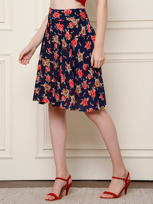 Women Multi color Polyster Lycra Flower Printed Skirt with inner short