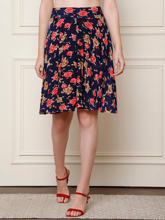 Women Multi color Polyster Lycra Flower Printed Skirt with inner short