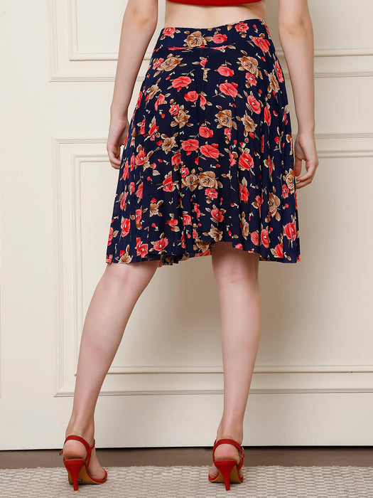 Women Multi color Polyster Lycra Flower Printed Skirt with inner short