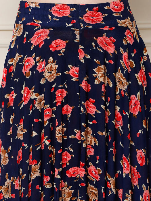 Women Multi color Polyster Lycra Flower Printed Skirt with inner short