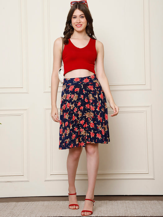Women Multi color Polyster Lycra Flower Printed Skirt with inner short