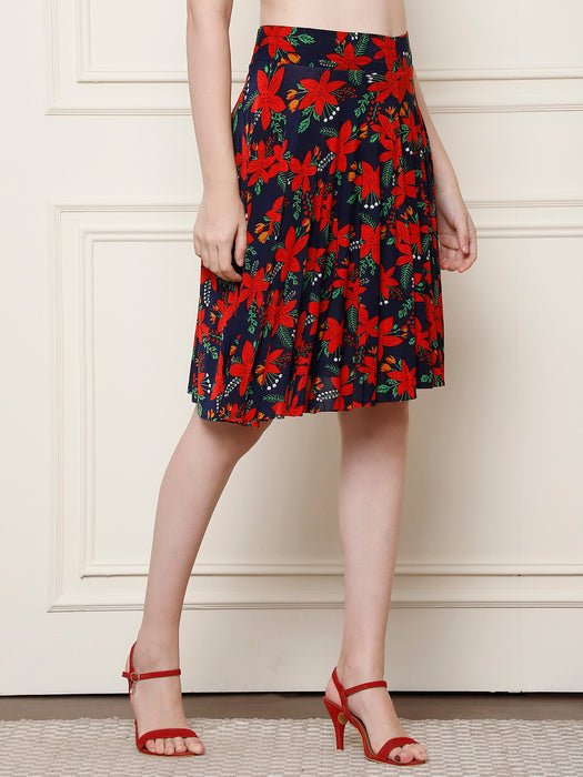 Women Multi color Polyster Lycra Floral printed Skirt with inner short