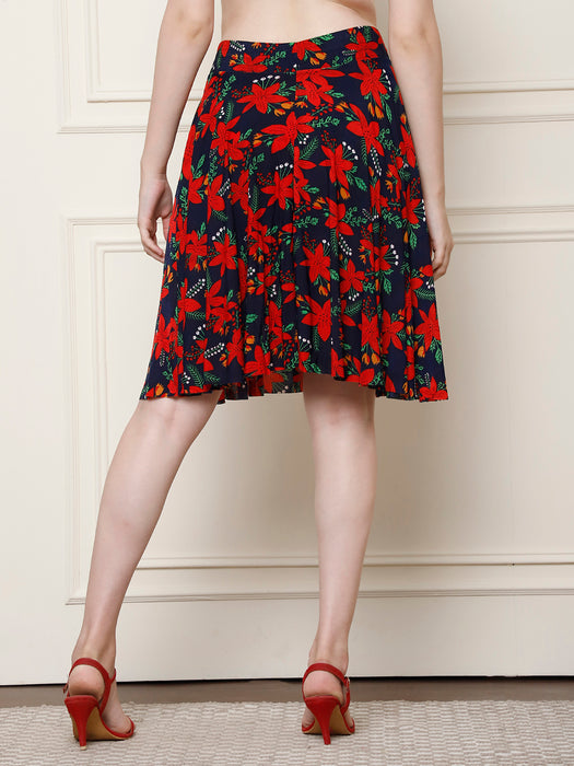 Women Multi color Polyster Lycra Floral printed Skirt with inner short