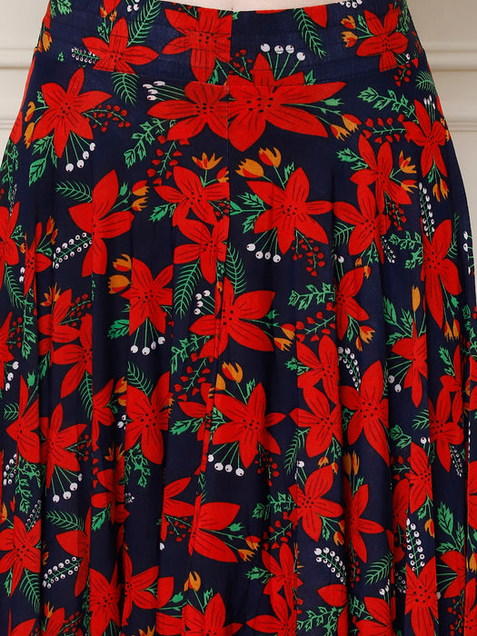 Women Multi color Polyster Lycra Floral printed Skirt with inner short