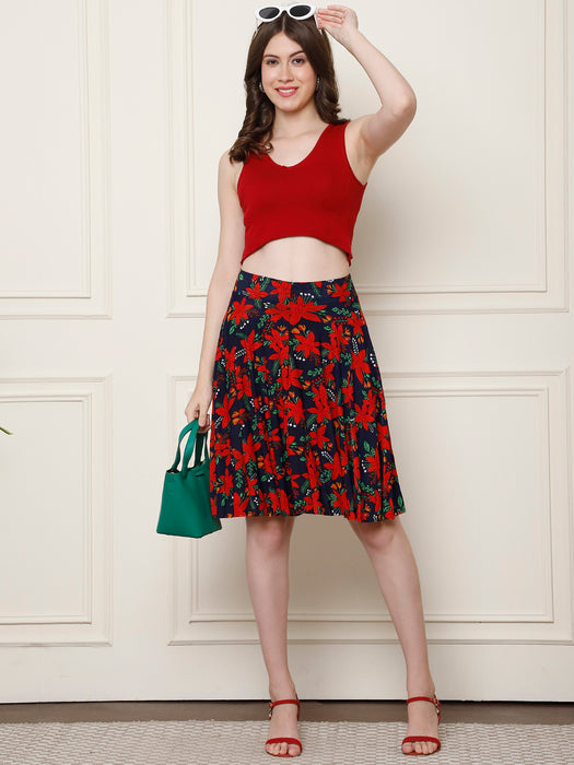 Women Multi color Polyster Lycra Floral printed Skirt with inner short