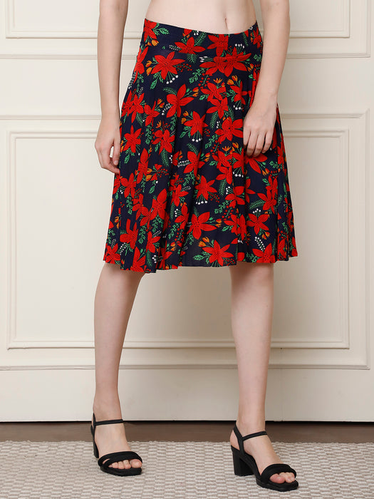 Women Multi color Polyster Lycra Floral printed Skirt with inner short