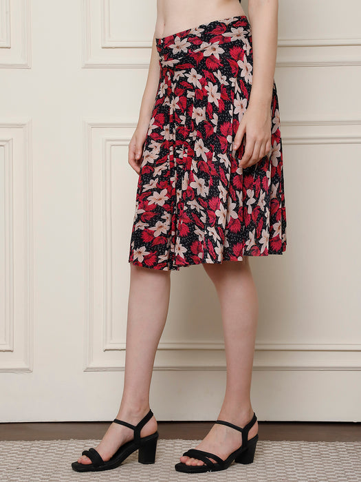 Women Multi color Polyster Lycra Full Printed Skirt with inner short