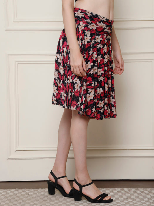 Women Multi color Polyster Lycra Full Printed Skirt with inner short