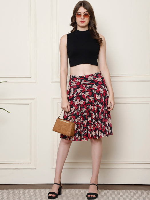 Women Multi color Polyster Lycra Full Printed Skirt with inner short